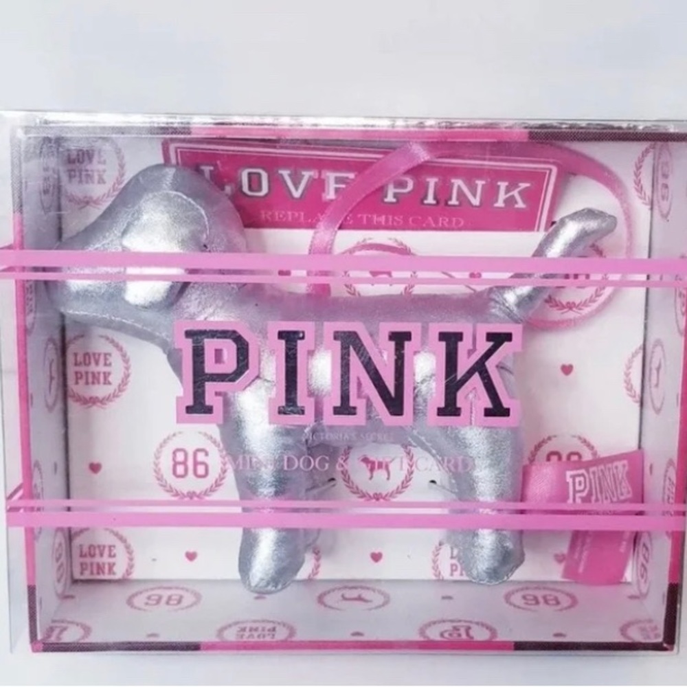 VS PINK Mini Silver Dog Ornament in box RARE HTF NEW PINK PUP